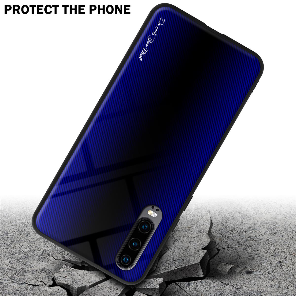 Hülle, CADORABO Backcover, Glas TPU COBALT LILA Huawei, Gestreiftes P30,