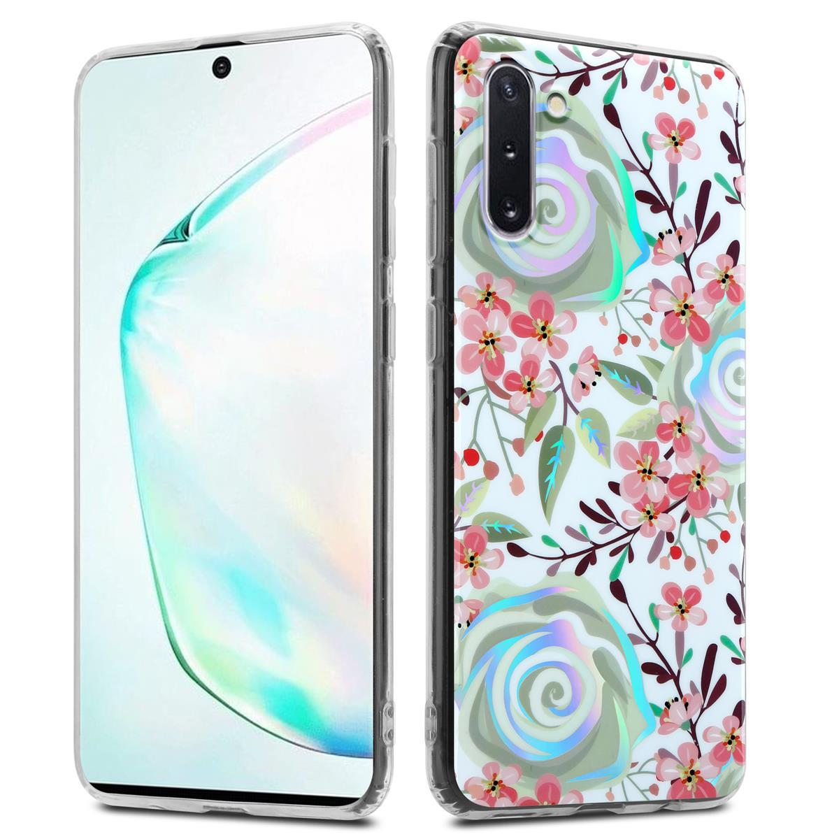 Due smartphone, uno con custodia trasparente, uno con custodia floreale. Entrambi su sfondo bianco.