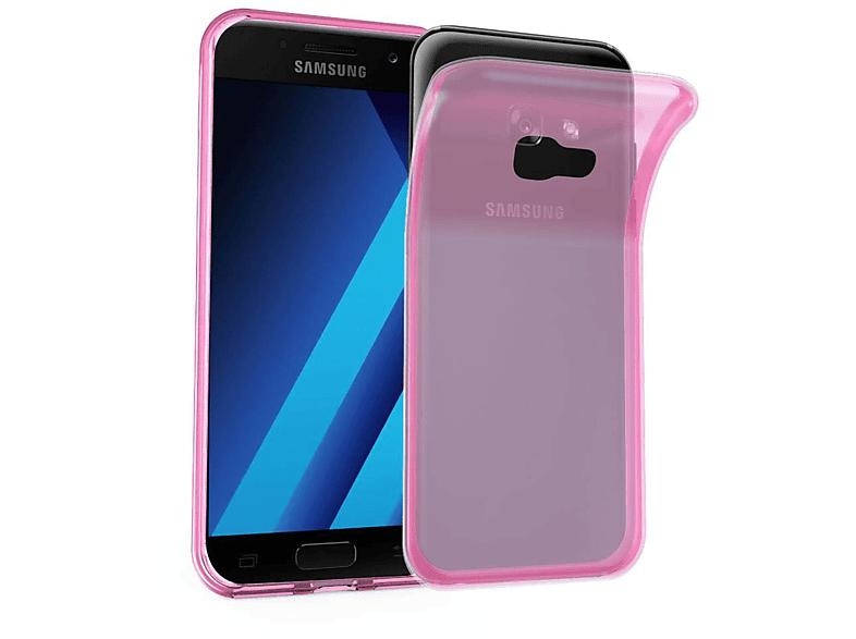 Slim AIR Backcover, Galaxy A7 TRANSPARENT PINK CADORABO Samsung, TPU 2017, Ultra Schutzhülle,