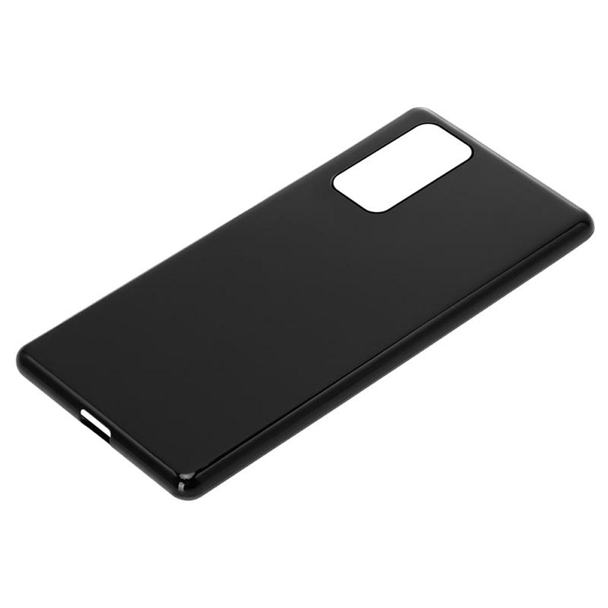 Eine schlichte schwarze Handyhülle, die ein schlankes Design mit Kameraausschnitt zeigt.
