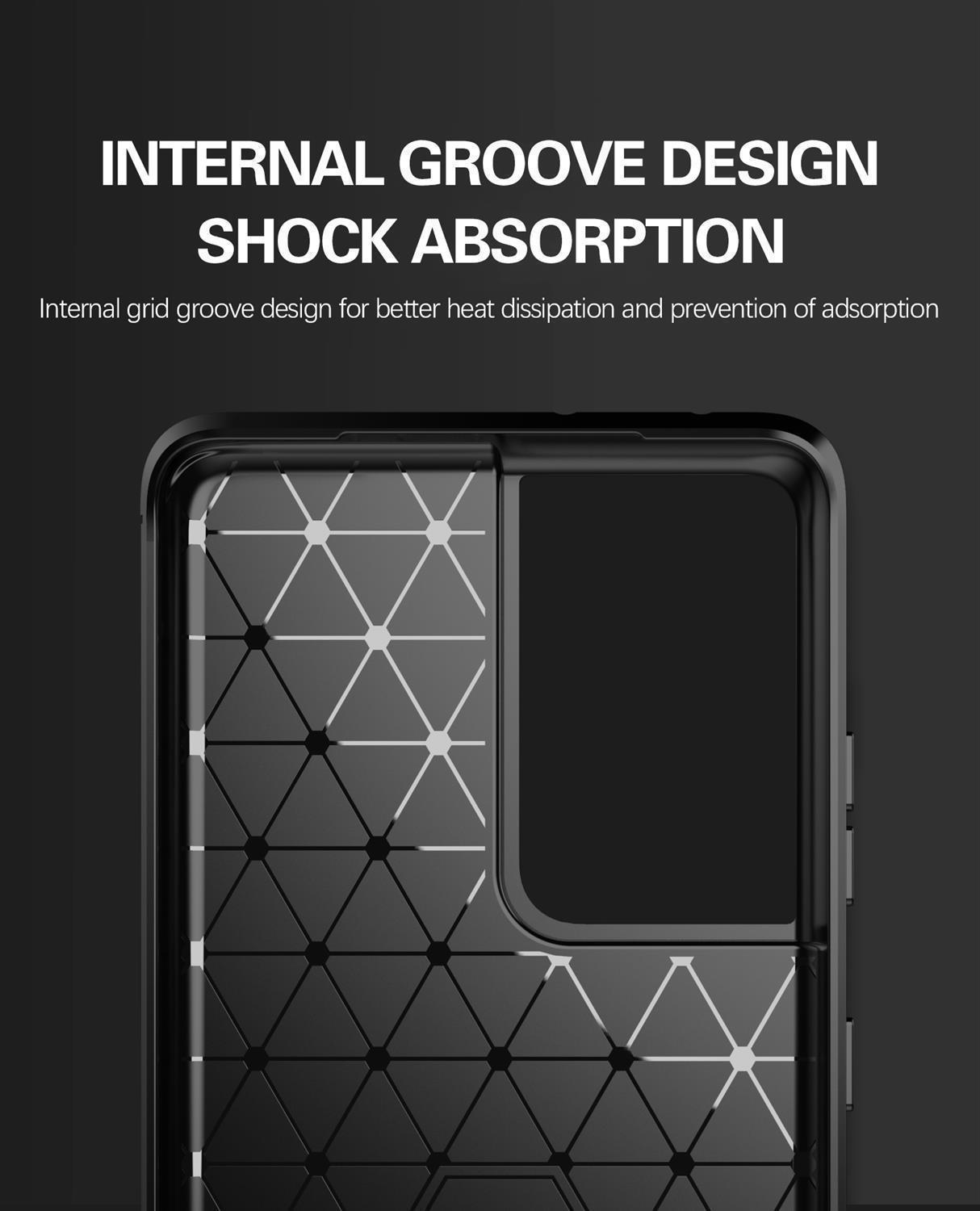 Custodia per telefono con design a griglia interna e cornice nera.