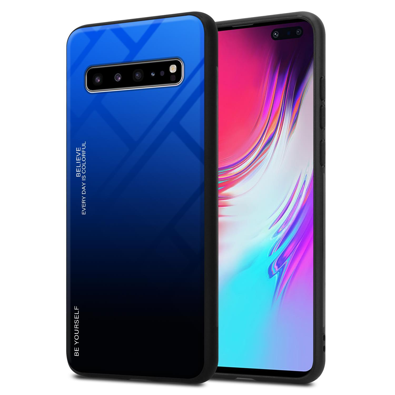 CADORABO Hülle aus TPU Silikon Backcover, - BLAU Samsung, SCHWARZ 5G, 2 Glas, S10 Galaxy Farben