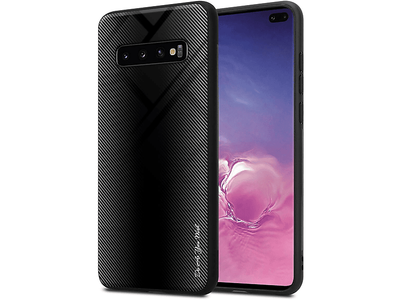 CADORABO TPU Gestreiftes Glas Backcover, S10 SCHWARZ Samsung, PLUS, Galaxy OPAL Hülle