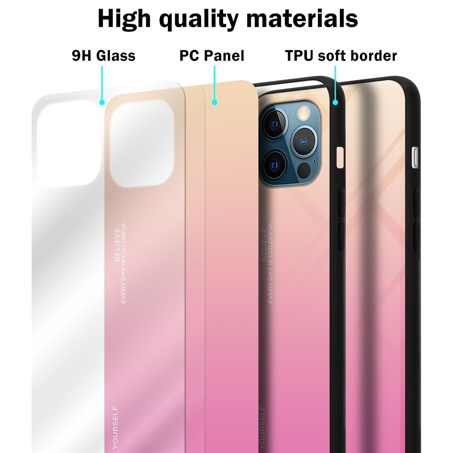 CADORABO - PRO, Silikon GELB Hülle Farben iPhone Glas, 2 13 aus Apple, Backcover, TPU ROSA