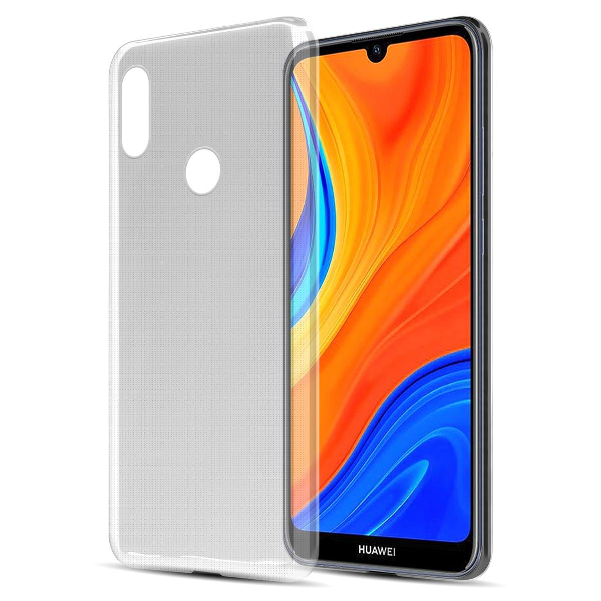 Custodia trasparente con telefono dentro, rivolto a destra.