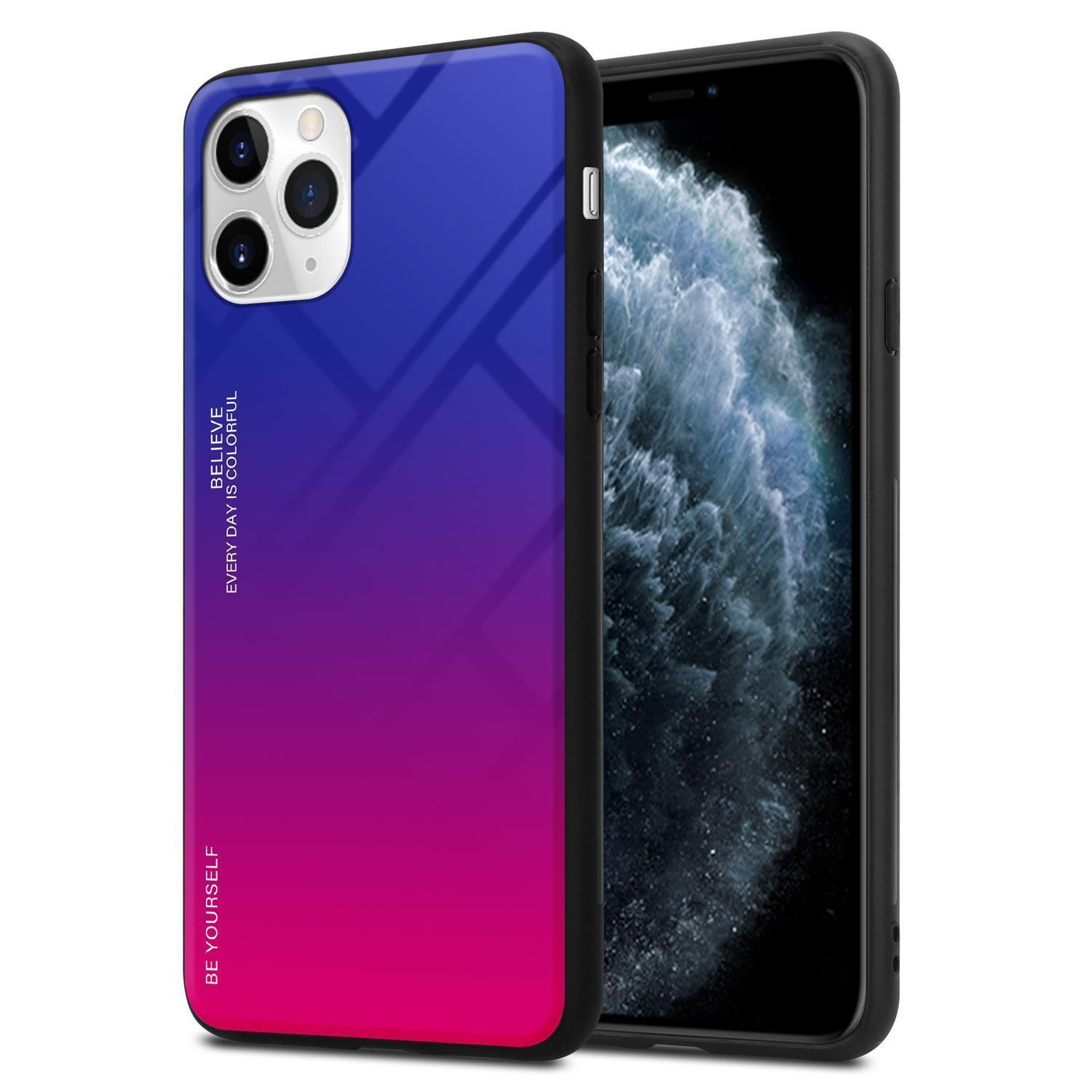 Gradient-Handyhülle. Oben blau, unten rosa. Telefon ist in der Hülle. Weißer Hintergrund.