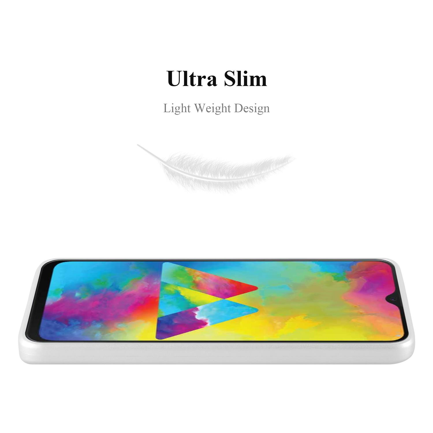 Funda blanca con un teléfono dentro. Un gráfico de pluma está encima de la funda.