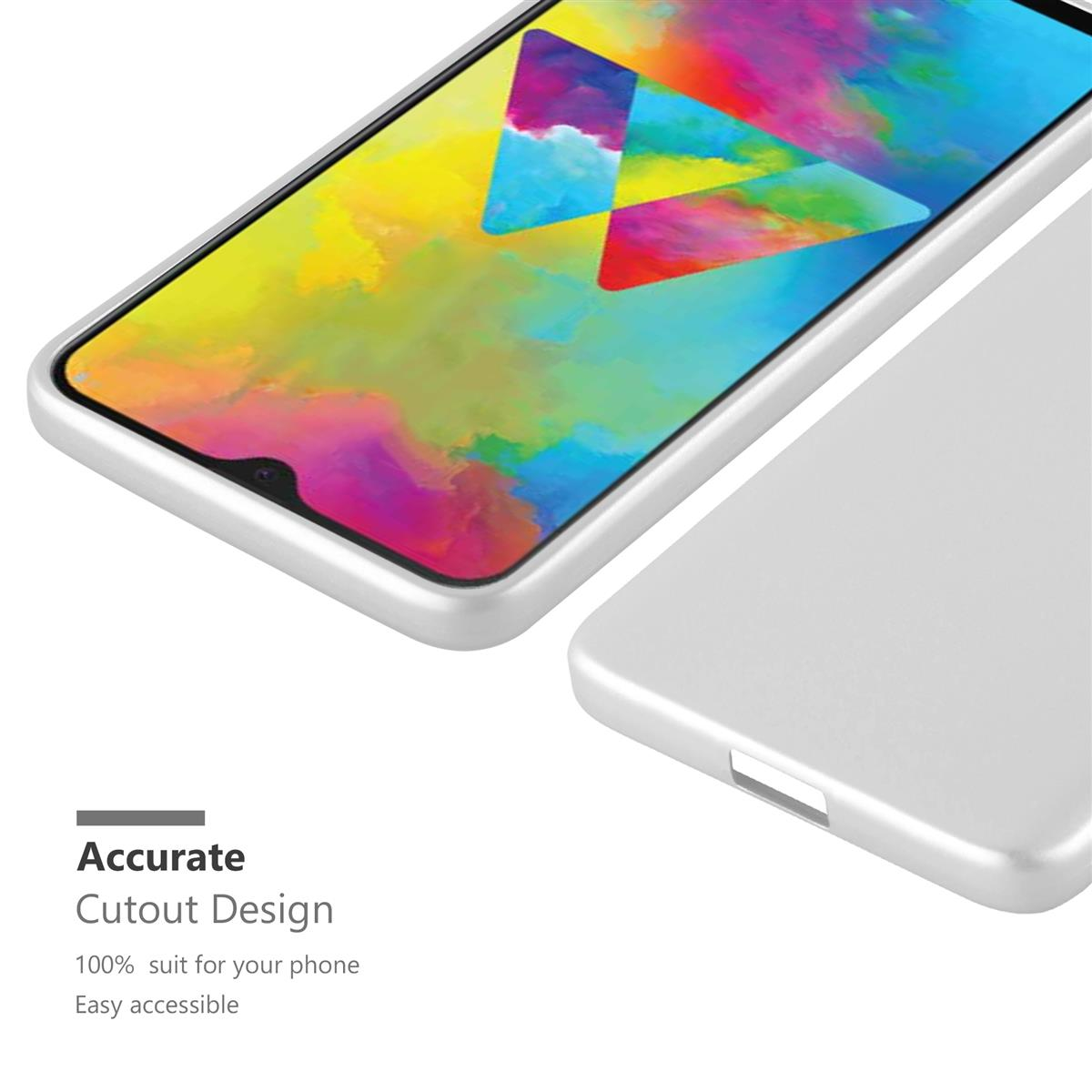 Un teléfono en una funda, mostrando una pantalla colorida sobre fondo blanco.