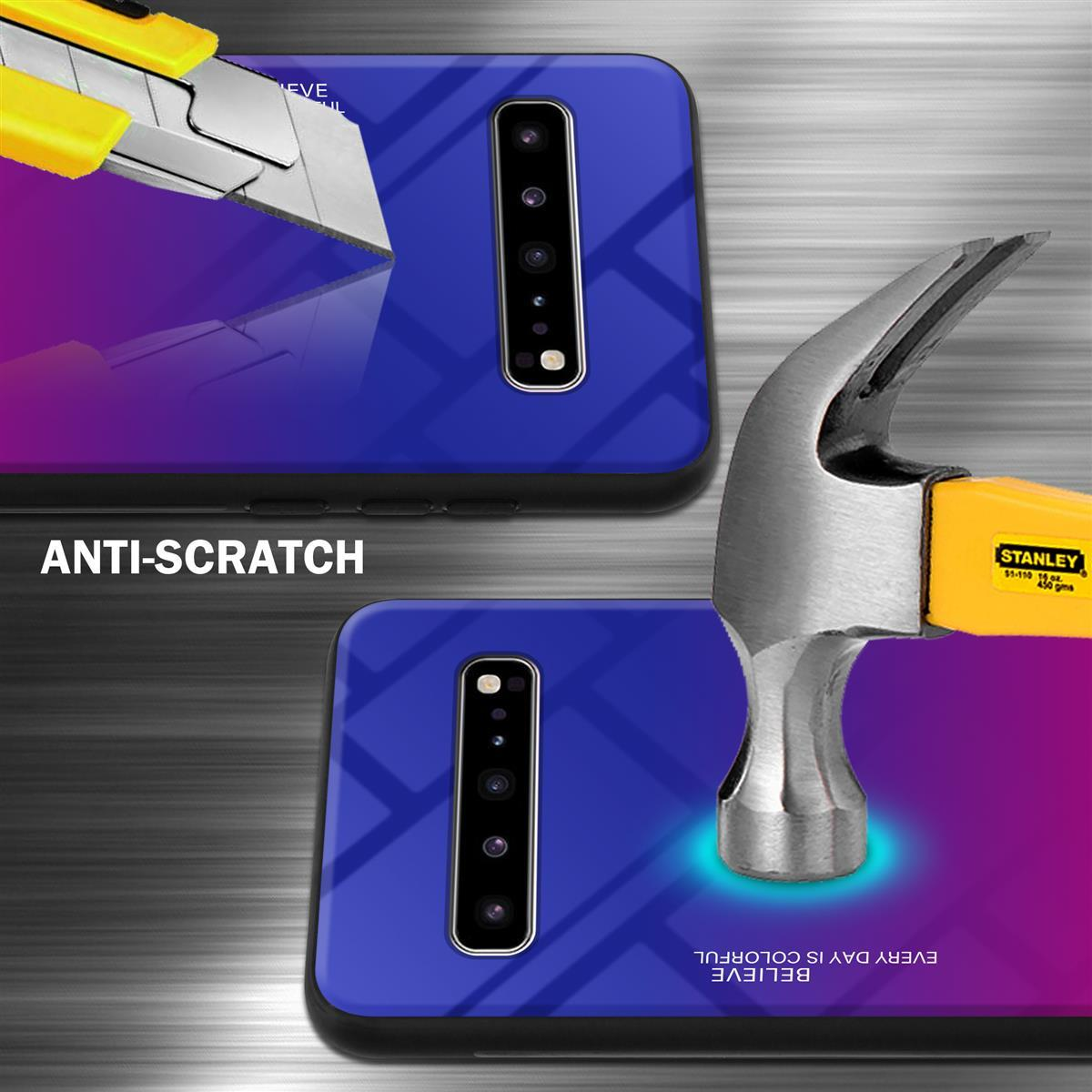 Custodia del telefono testata con coltello e martello, viene mostrata l'affermazione antigraffio.