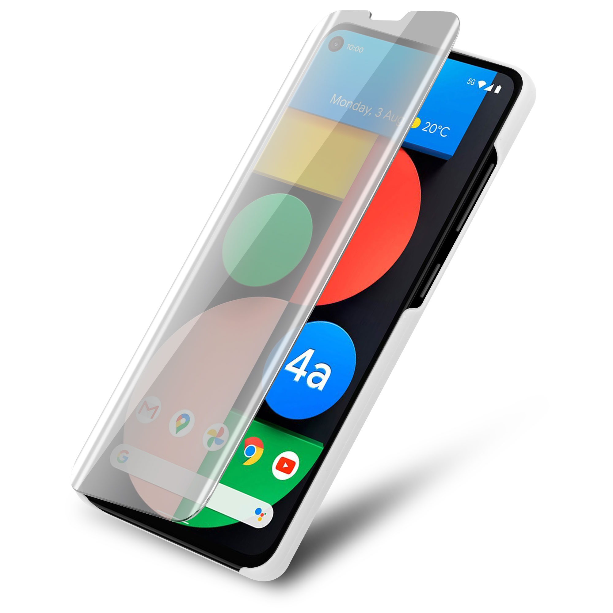 Telefono con protezione schermo applicata. Mostra lo schermo del telefono con app e data.