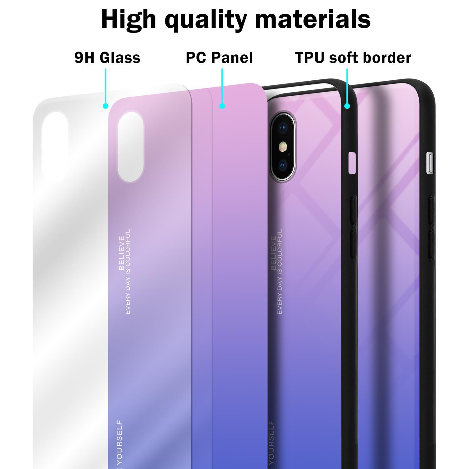 Backcover, TPU - / Silikon Hülle Glas, Apple, 2 aus Farben XS, X BLAU PINK CADORABO iPhone