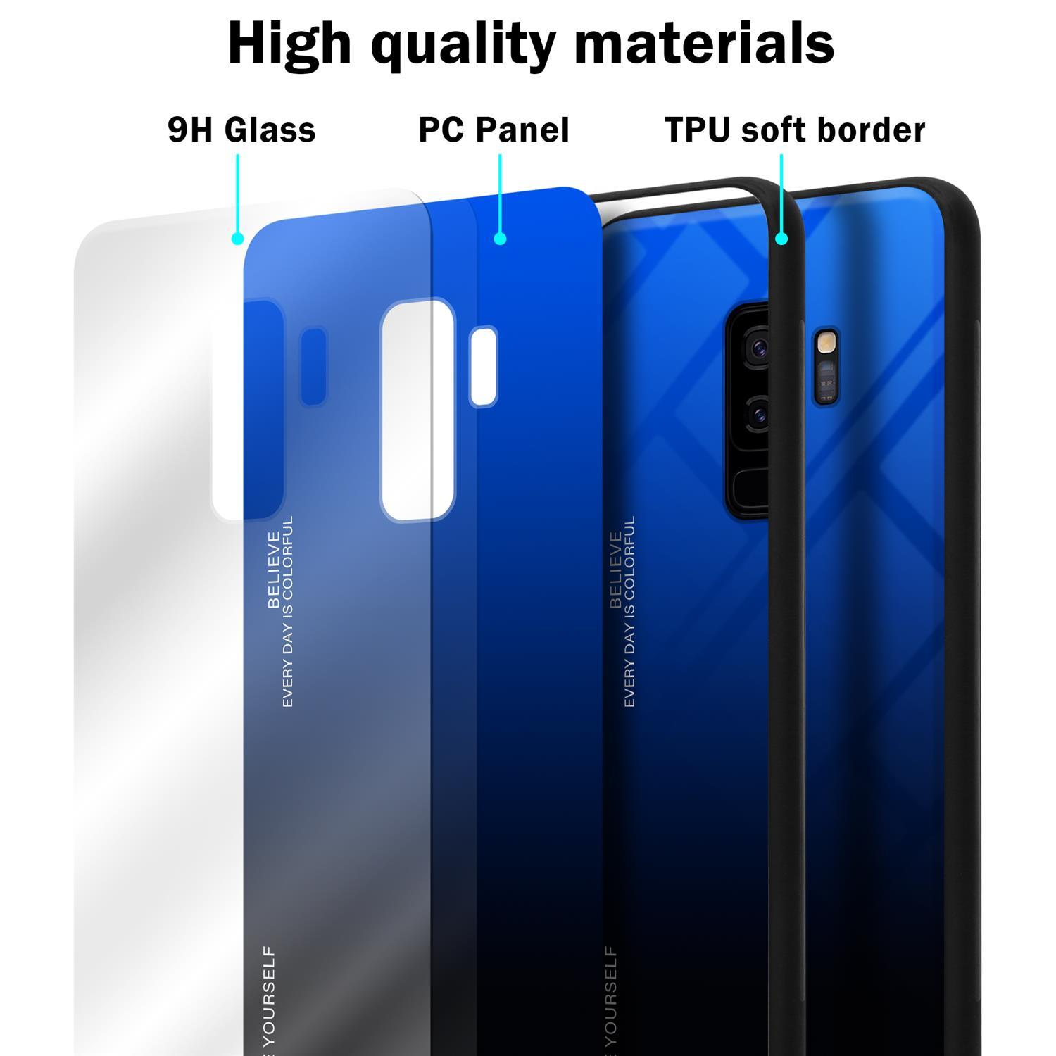 2 Silikon Samsung, SCHWARZ S9 - TPU CADORABO BLAU Glas, aus Galaxy Backcover, PLUS, Hülle Farben
