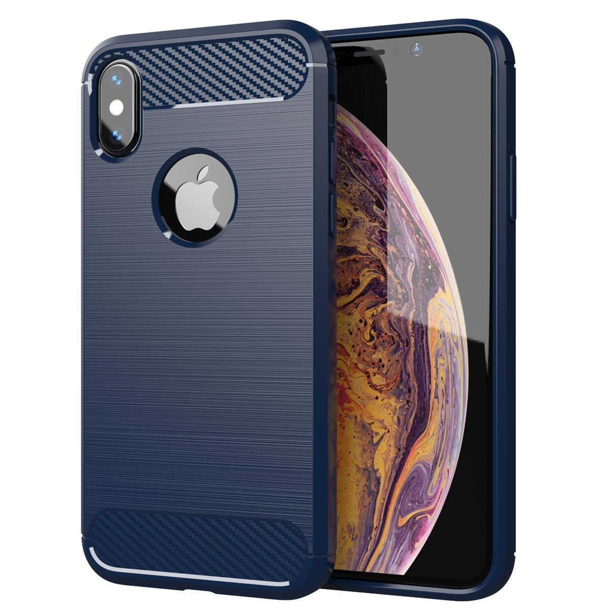 Apple, Hülle, Ultra XS iPhone Slim BRUSHED MAX, Carbon Backcover, CADORABO TPU BLAU