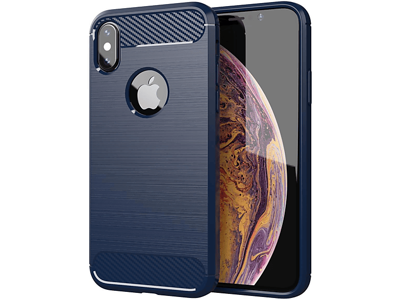 CADORABO TPU Ultra Slim iPhone BLAU Hülle, Carbon Apple, XS MAX, BRUSHED Backcover