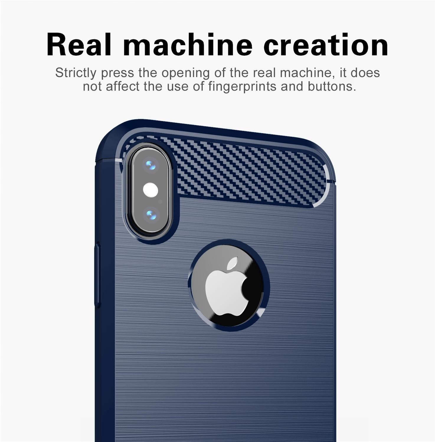 Apple, Hülle, Backcover, Slim / X BLAU BRUSHED Carbon Ultra iPhone TPU CADORABO XS,