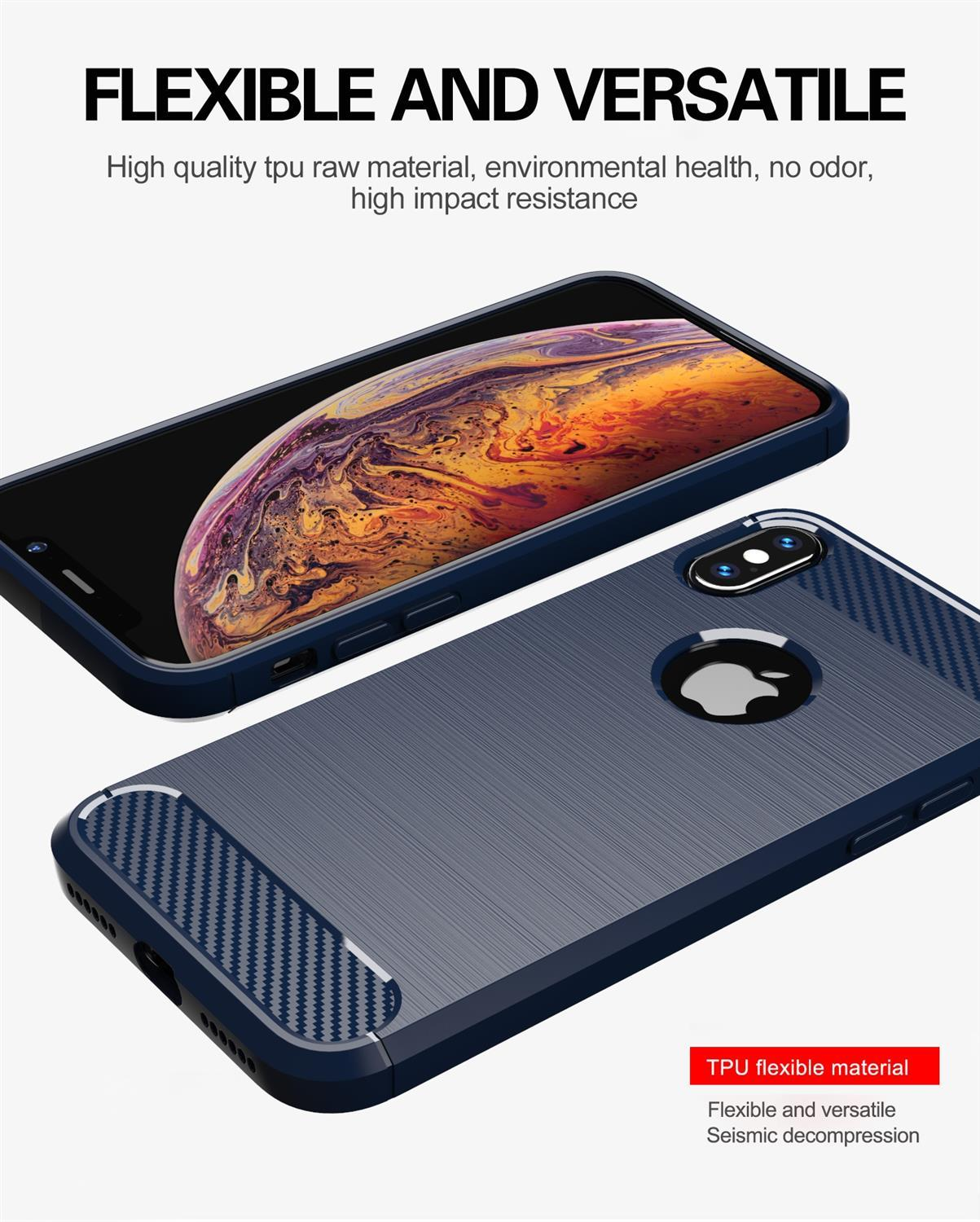 Apple, Hülle, Backcover, Slim / X BLAU BRUSHED Carbon Ultra iPhone TPU CADORABO XS,