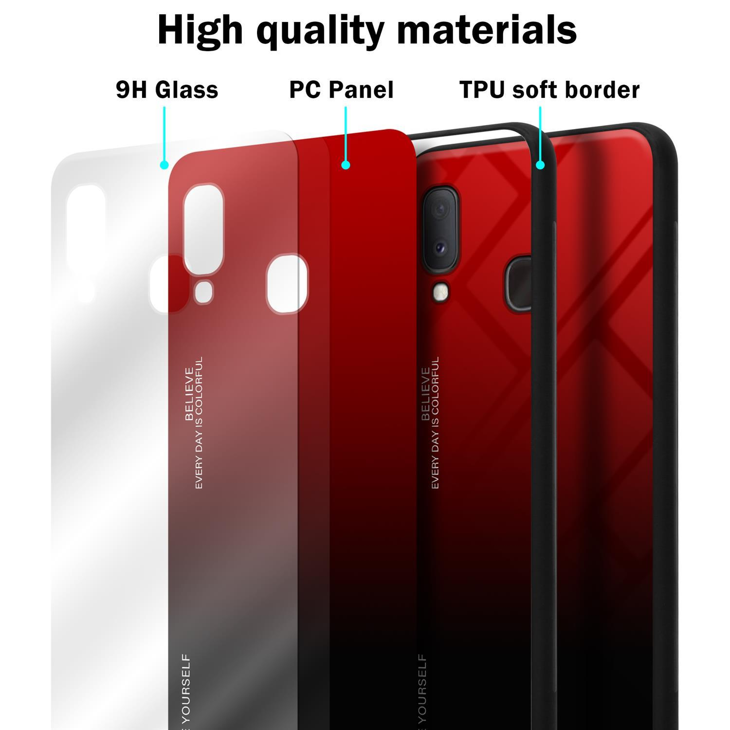 Handyhüllen-Schichten: 9H Glas, PC-Panel, TPU-weicher Rand. Schichten zeigen einen Farbverlauf.