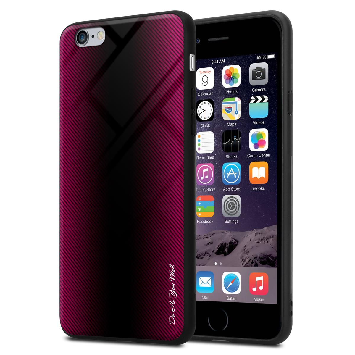 CADORABO TPU Gestreiftes 6 6S PINK iPhone Backcover, Hülle, / PLUS Glas PURPUR PLUS, Apple
