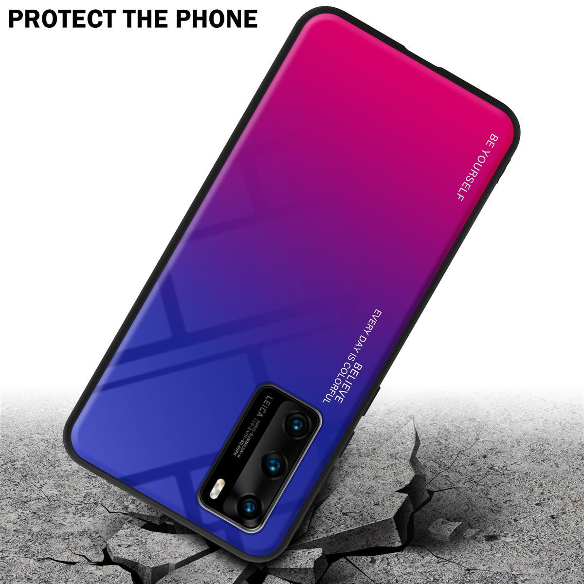 Custodia per telefono con un design sfumato colorato. Il telefono è su una superficie incrinata.
