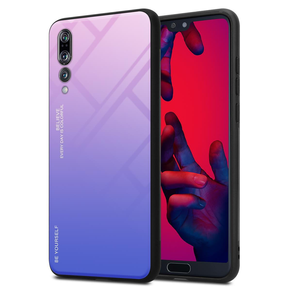 Custodia per telefono con sfumatura da viola a blu. Schermo del telefono visibile. Dice 'Believe' e 'Every Day Is Colorful'.
