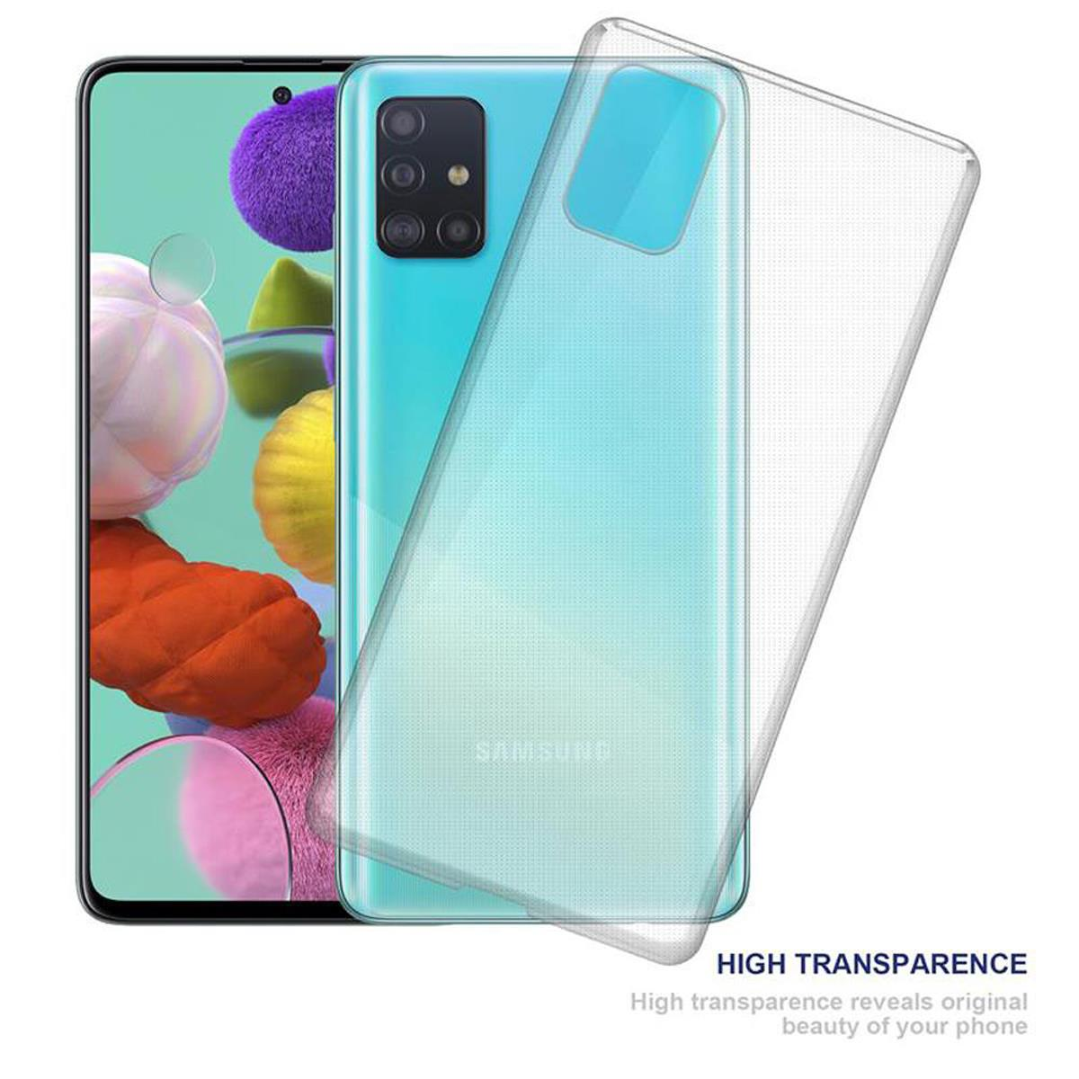 Transparente Handyhülle auf einem Telefon. Zeigt Transparenz und die Rückseite des Telefons.
