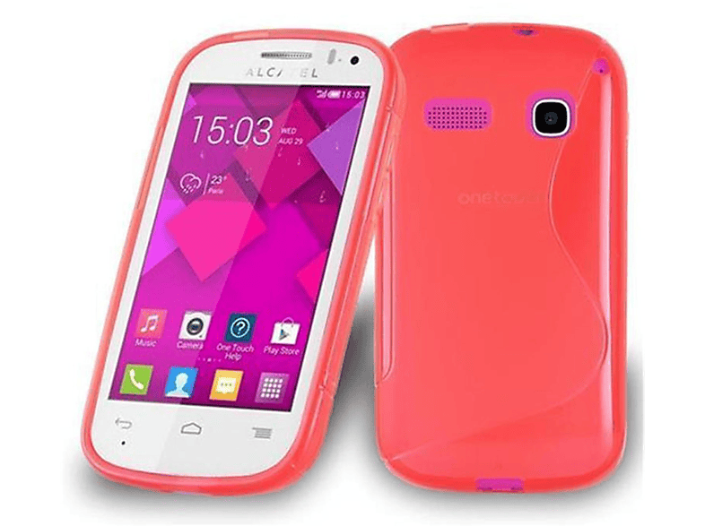 CADORABO TPU S-Line Handyhülle, Backcover, Alcatel, OneTouch POP C3, INFERNO ROT