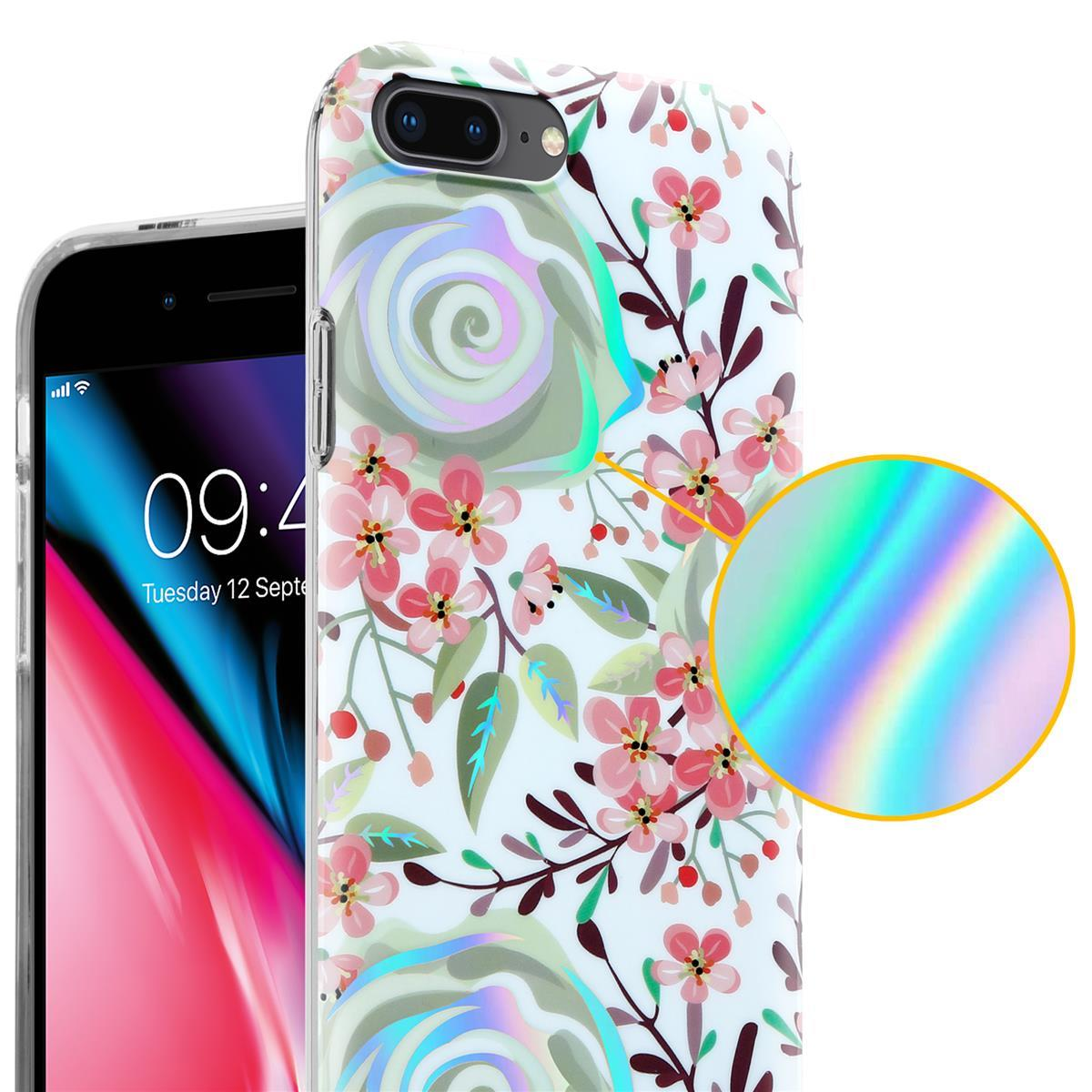 7S CADORABO Apple, PFIRSICHBLÜTEN iPhone Backcover, Blumen PLUS / Hülle Blätter, PLUS, & 8 / 7 Bunte PLUS TPU IMD