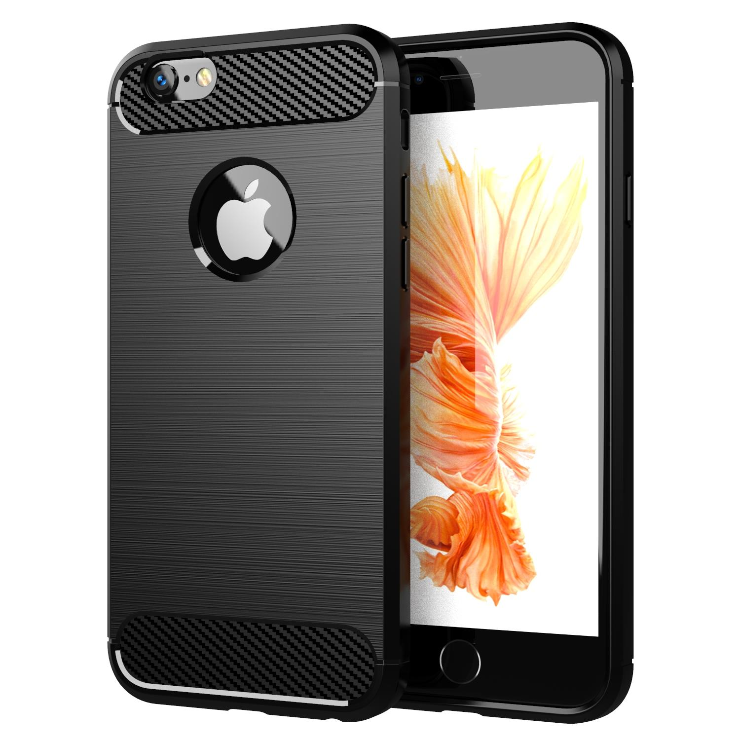 Apple, SCHWARZ 6S, Backcover, Hülle, Ultra 6 TPU Carbon iPhone CADORABO Slim BRUSHED /