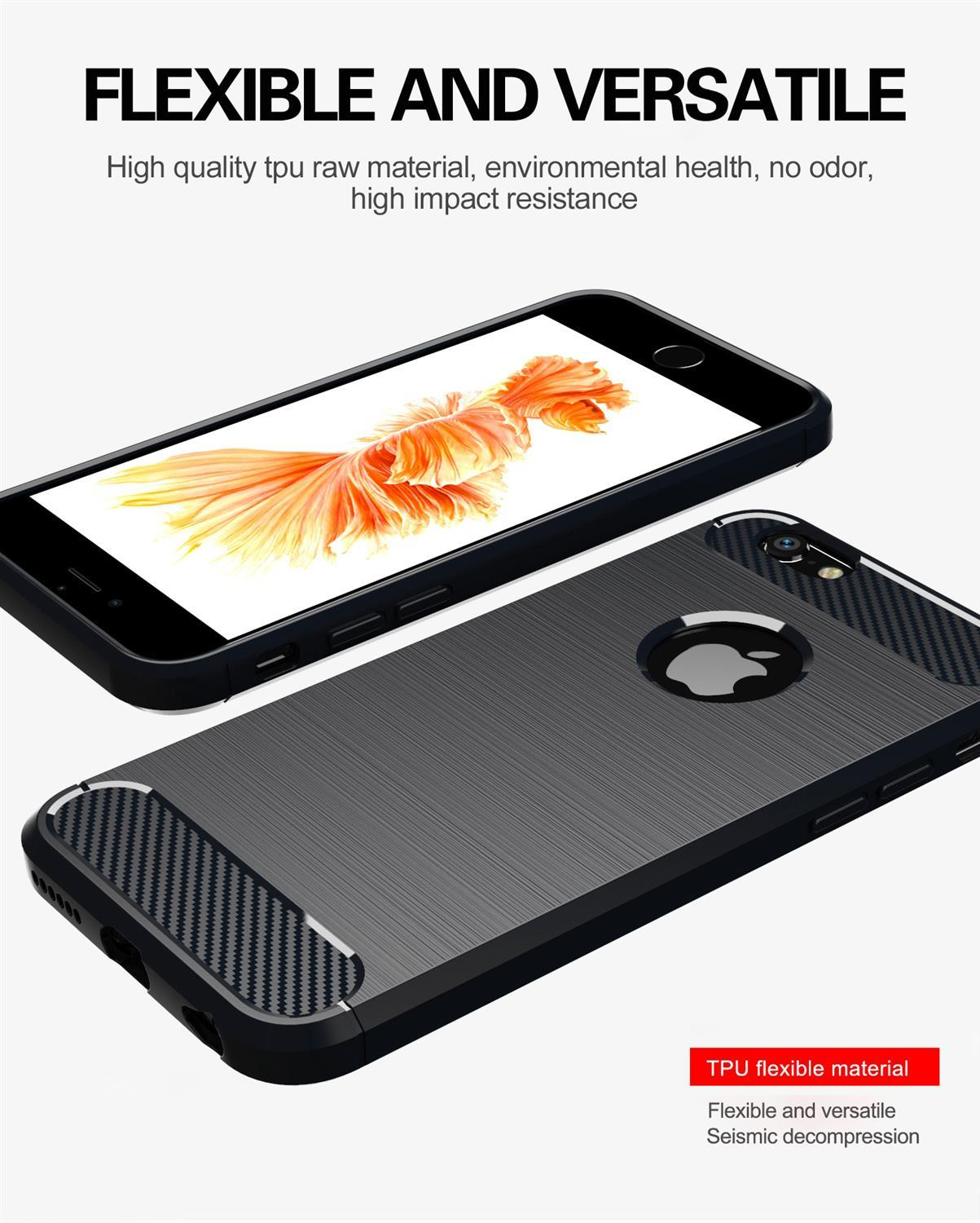 Backcover, Carbon TPU Ultra CADORABO Slim 6 SCHWARZ iPhone Apple, 6S, Hülle, BRUSHED /