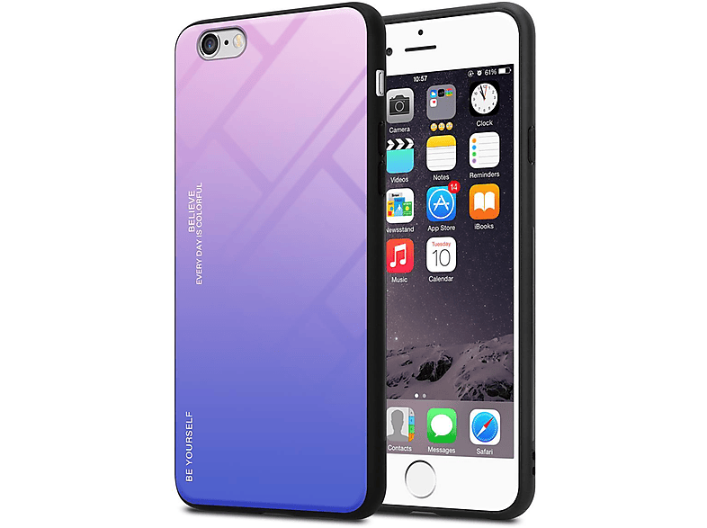 6S, Apple, Glas, Hülle PINK 6 CADORABO TPU Farben aus / - BLAU 2 Silikon iPhone Backcover,