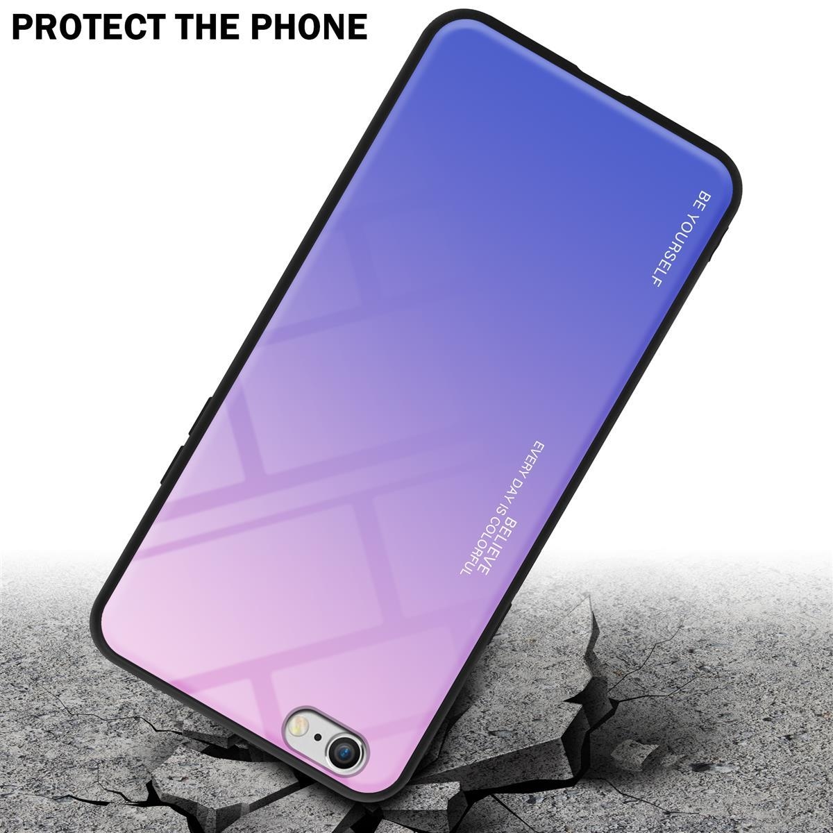 Funda de teléfono con degradado rosa y morado e ilustración de suelo agrietado.