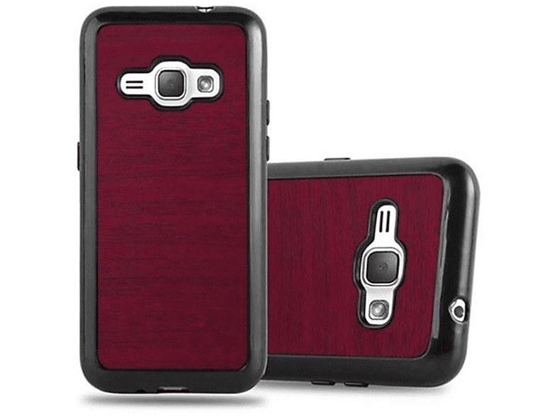 CADORABO TPU Wooden Schutzhülle, Backcover, Galaxy WOODEN J1 2016, Samsung, ROT