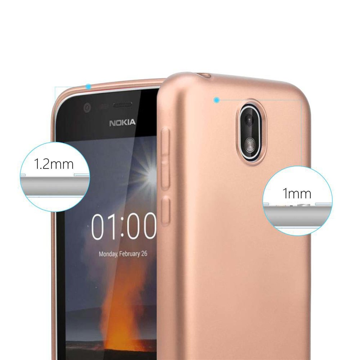 Nokia, Metallic 1 Matt Hülle, METALLIC TPU CADORABO 2018, ROSÉ GOLD Backcover,