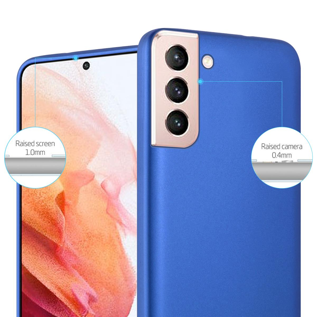 Blaue Handyhülle mit Telefon darin, erhöhter Bildschirm- und Kameraschutz.