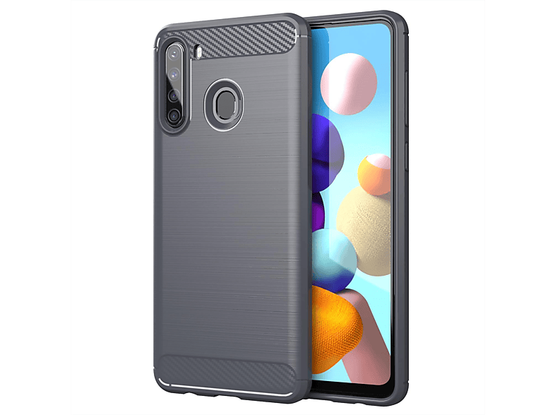 CADORABO TPU Ultra Slim Carbon Hülle, Backcover, Samsung, Galaxy A21, BRUSHED GRAU