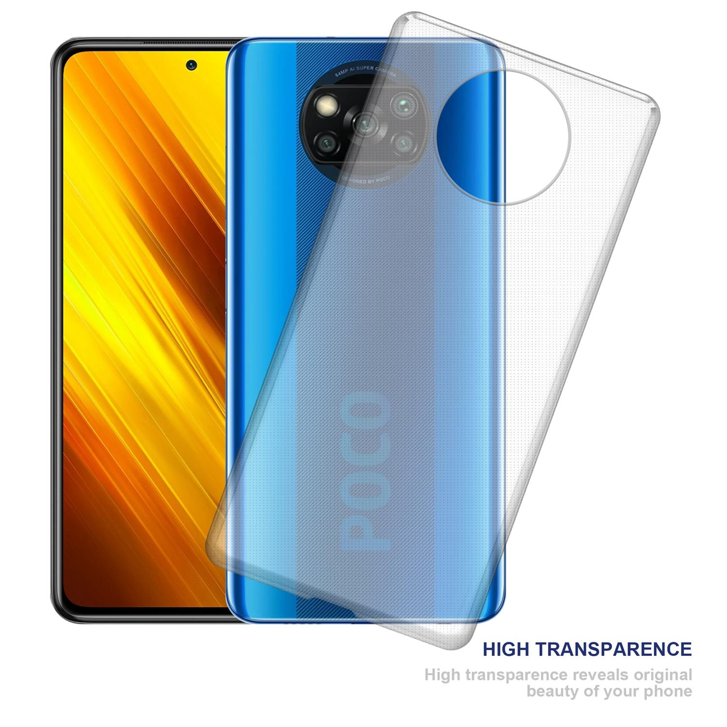 Ein blaues Telefon mit Schutzhülle. Über dem Telefon befindet sich eine transparente Hülle.