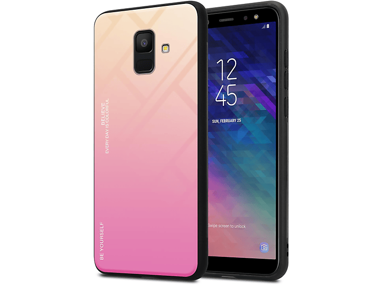 CADORABO Hülle 2 ROSA Galaxy TPU aus Silikon 2018, A6 - Farben Glas, GELB Backcover, Samsung