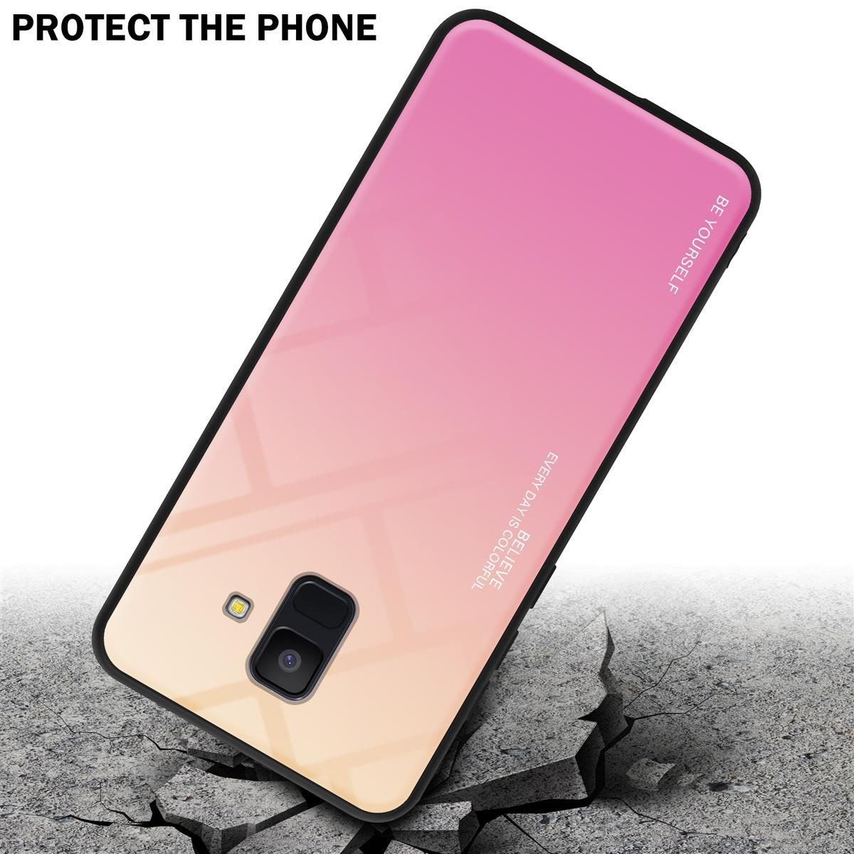 Farben A6 - 2018, Backcover, aus Samsung, Glas, GELB CADORABO ROSA Hülle TPU Galaxy 2 Silikon