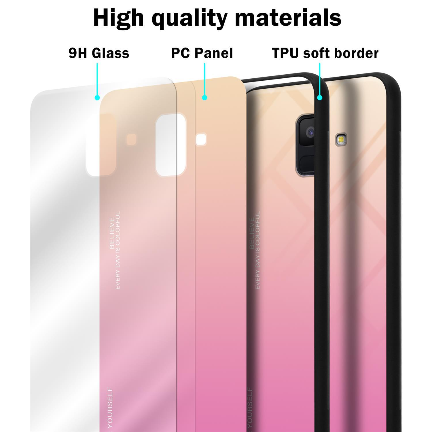 Farben A6 - 2018, Backcover, aus Samsung, Glas, GELB CADORABO ROSA Hülle TPU Galaxy 2 Silikon