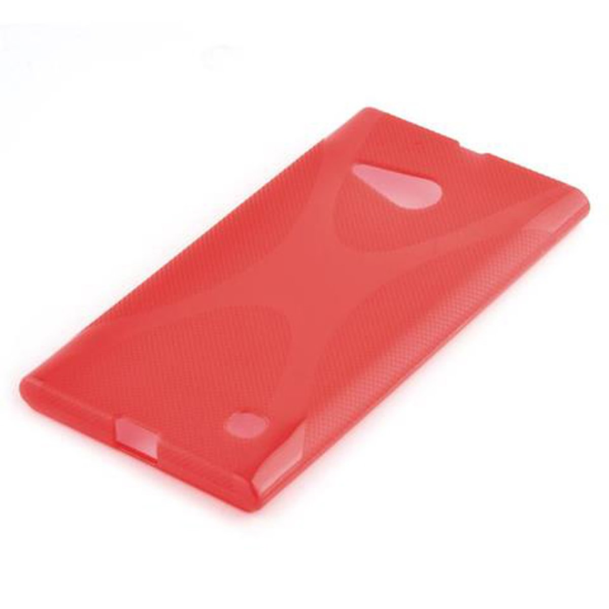Una custodia per telefono rossa. Viene mostrata dall'alto.