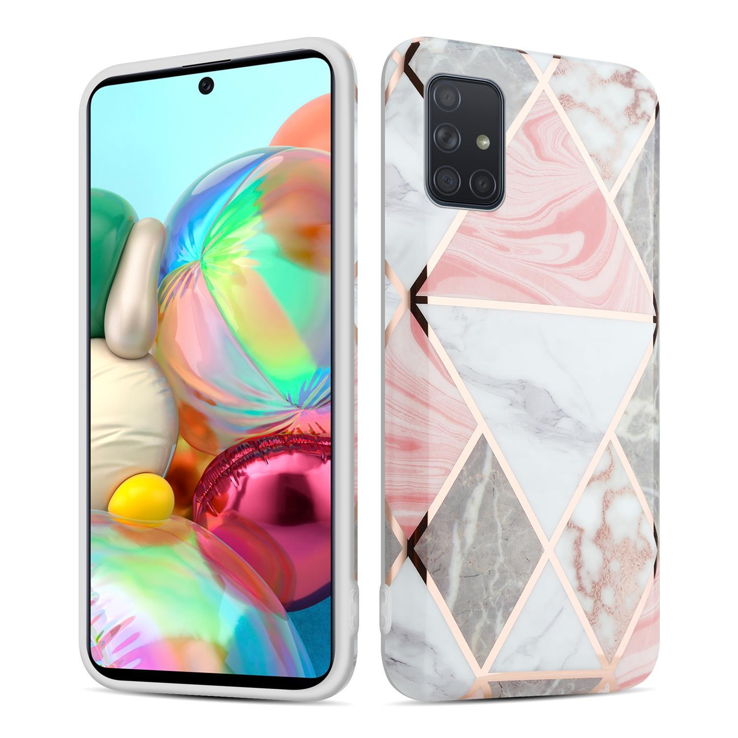 Samsung, Marmor, IMD No.10 CADORABO Marmor TPU Bunter A51 Weiß 5G, Pink Grau Hülle Galaxy Backcover,
