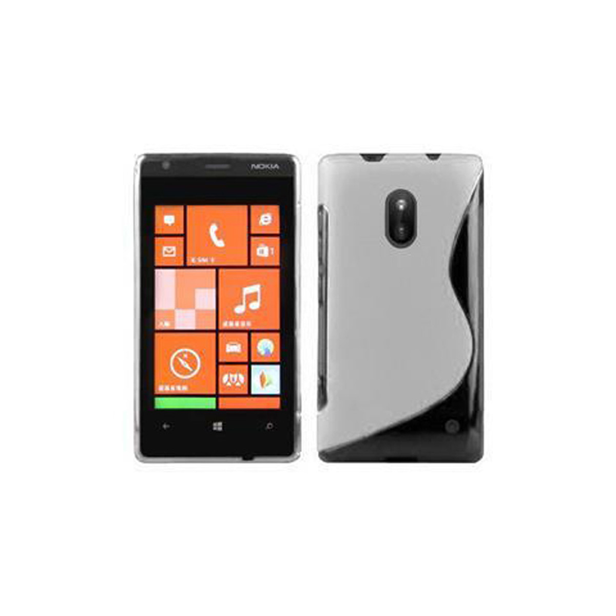 Un telefono Nokia nero e grigio con uno schermo colorato che mostra le icone delle app.