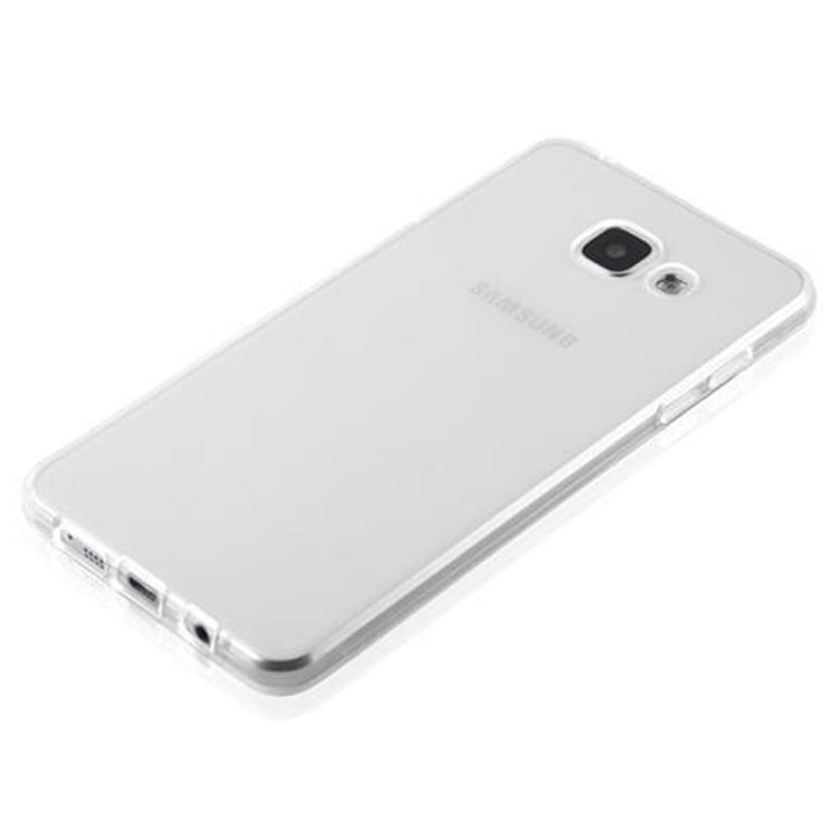 Custodia trasparente per telefono. La fotocamera è in alto a sinistra.