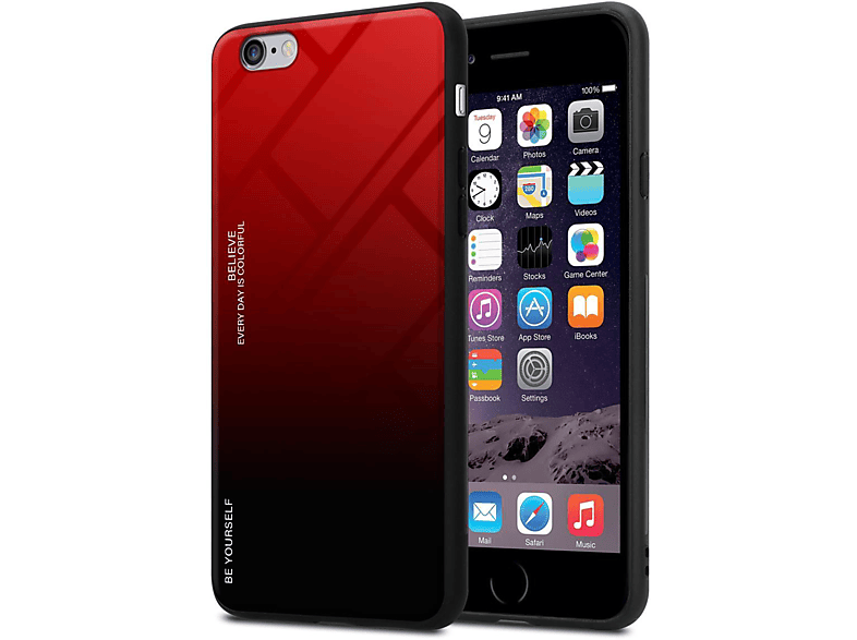 CADORABO Hülle iPhone ROT 2 PLUS, TPU aus Silikon 6S Apple, - PLUS Backcover, Glas, Farben SCHWARZ / 6