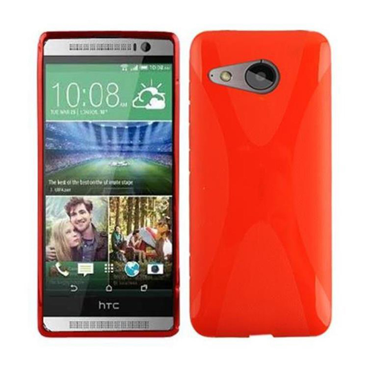 Una funda roja para teléfono con un teléfono que muestra una pantalla.