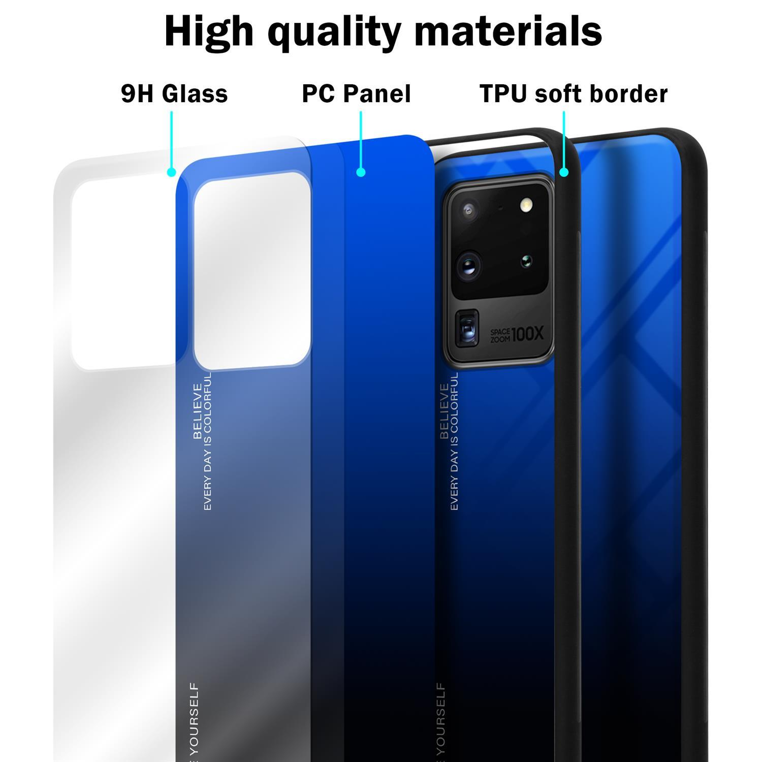 Backcover, BLAU Glas, Samsung, Galaxy Farben SCHWARZ CADORABO Silikon aus Hülle - 2 ULTRA, TPU S20