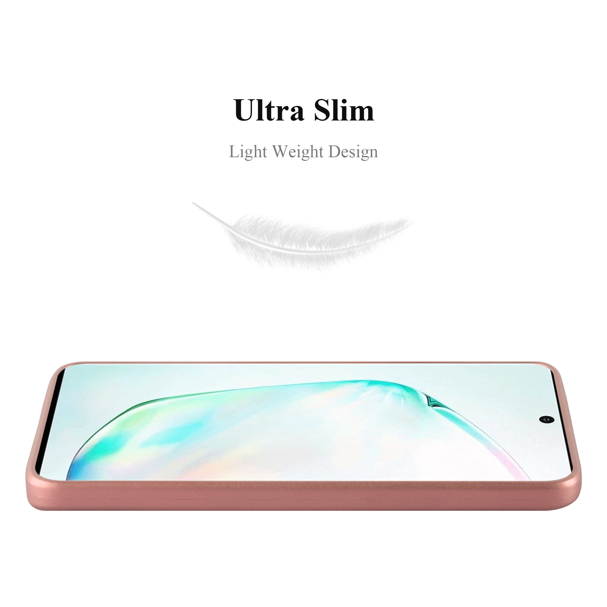 Handyhülle mit einem Telefon darin. Über der Hülle befindet sich eine Federgrafik.