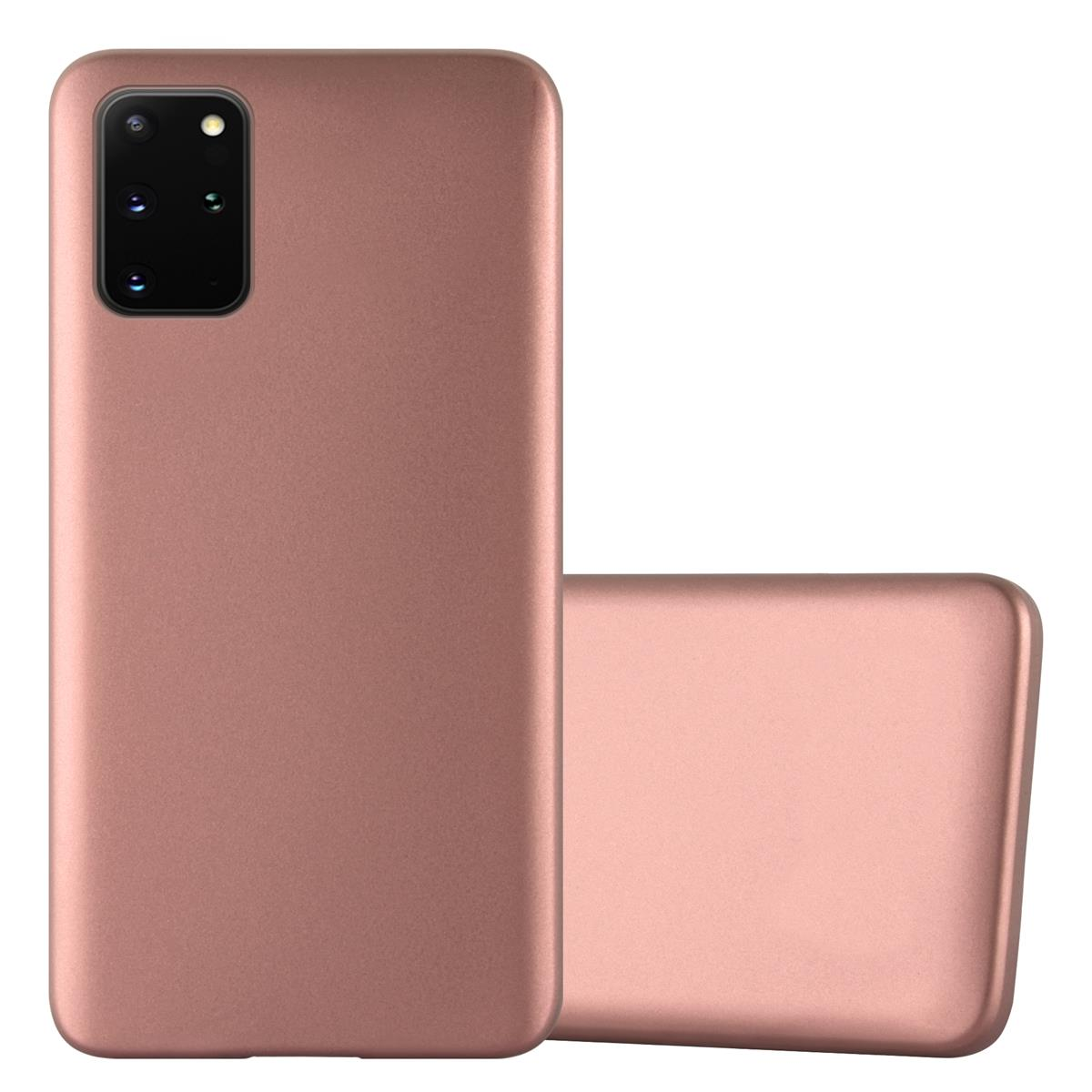 Custodia per telefono oro rosa e un telefono. La custodia è sul lato sinistro e la custodia del telefono è sul lato destro.