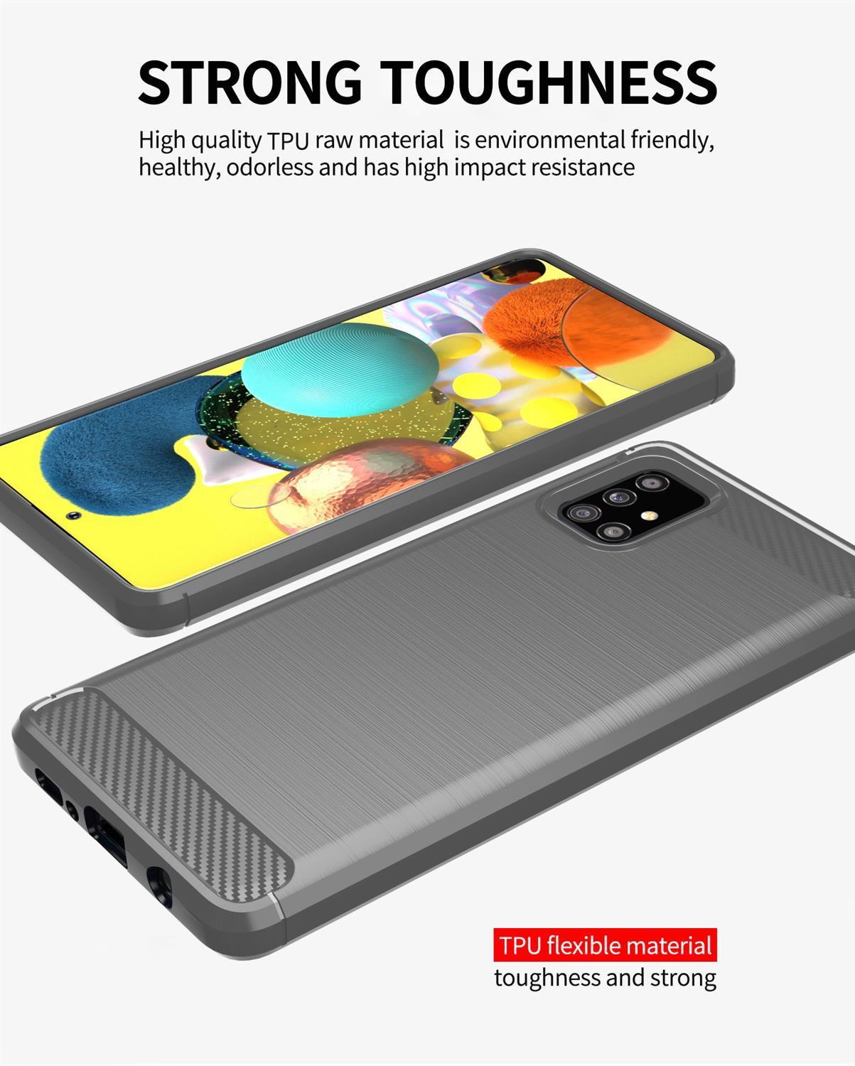 CADORABO TPU Ultra Slim 5G, Backcover, Galaxy A51 GRAU Samsung, BRUSHED Carbon Hülle