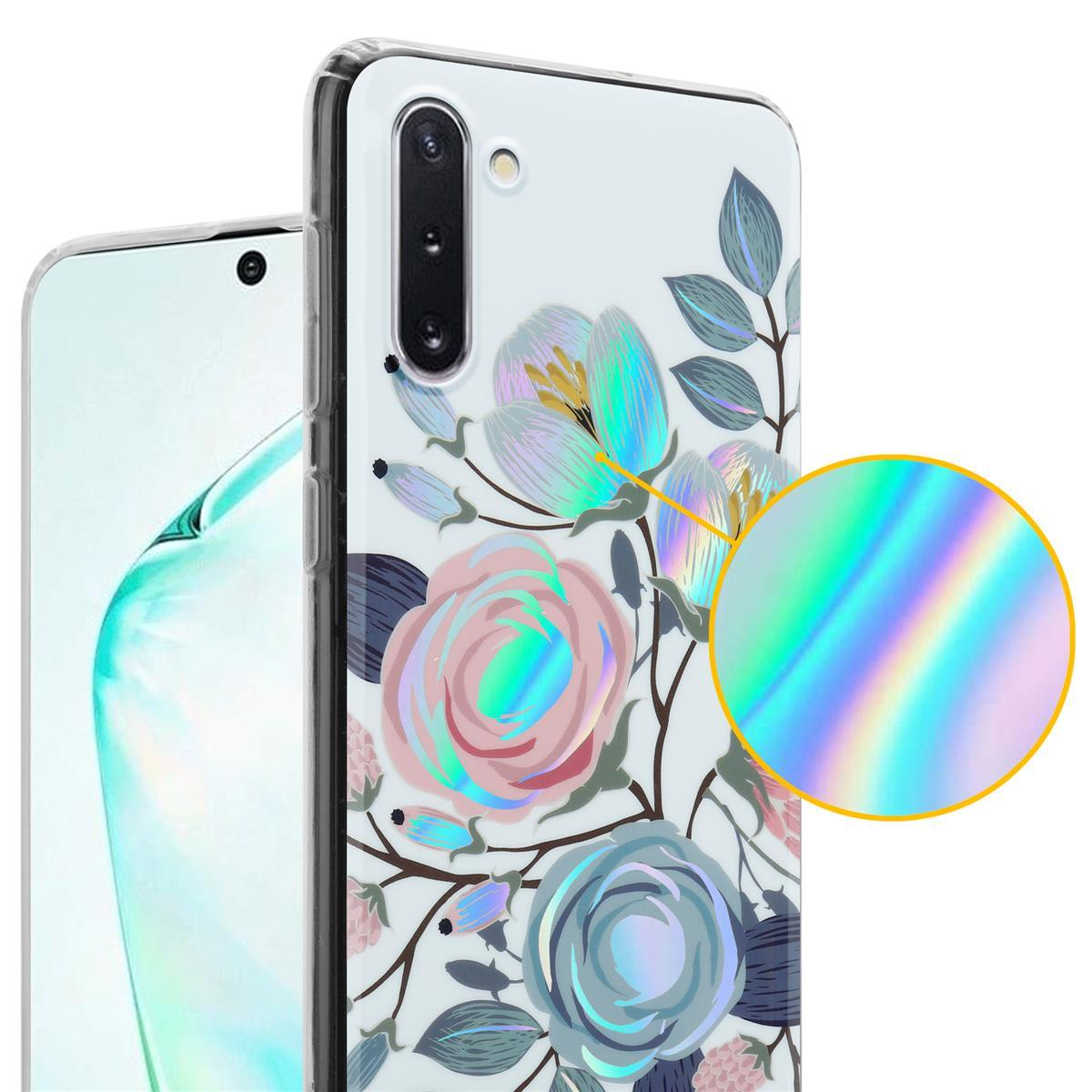 Custodia trasparente per telefono con design floreale su un telefono. Viene mostrata una vista ingrandita.